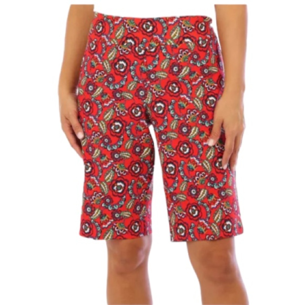 2/$18 Zac & Rachel Red Hibiscus Bermuda Shorts Size Large